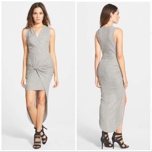 Leith knot front high low grey dress with surplice vneck